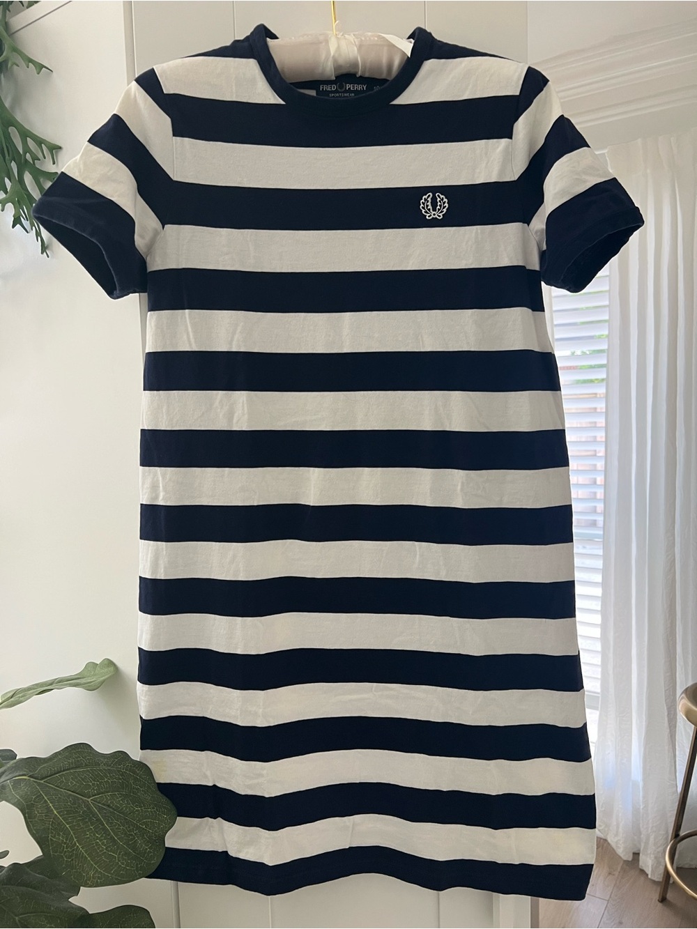 Fred Perry Navy & White Horizontal Stripe Tee Dress